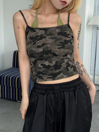 Military layered sleeveless halterneck top