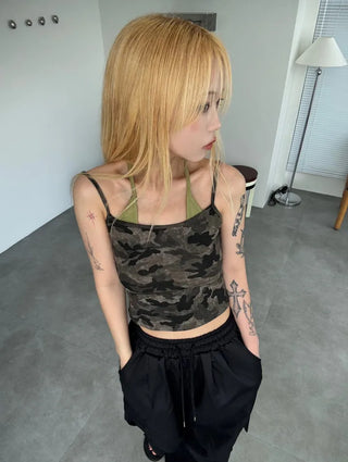Military layered sleeveless halterneck top
