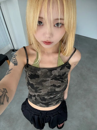 Military layered sleeveless halterneck top