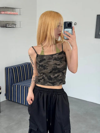 Military layered sleeveless halterneck top