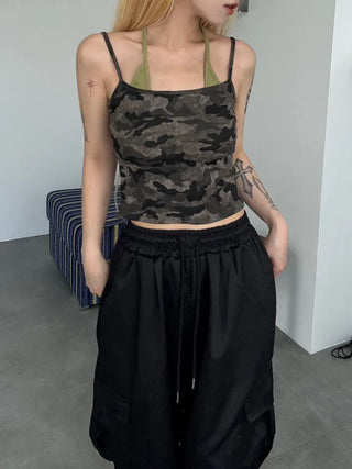 Military layered sleeveless halterneck top