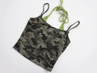 Military layered sleeveless halterneck top