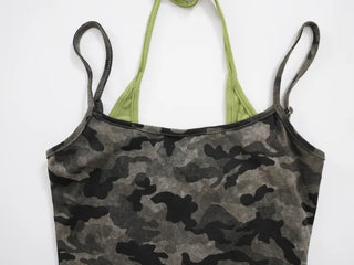 Military layered sleeveless halterneck top