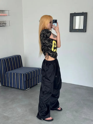 Y2K off-shoulder camouflage t-shirt