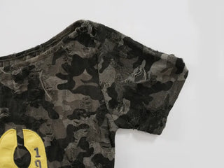 Y2K off-shoulder camouflage t-shirt