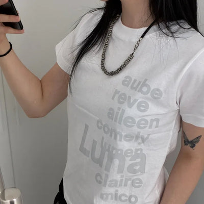 Casual Lettering Semi-Crop Short Sleeve Tee