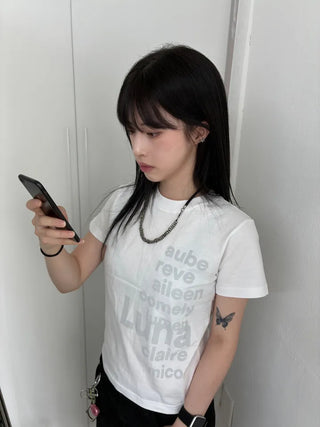 Casual Lettering Semi-Crop Short Sleeve Tee