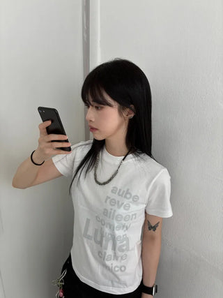 Casual Lettering Semi-Crop Short Sleeve Tee