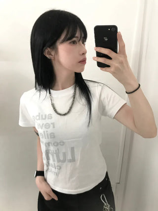 Casual Lettering Semi-Crop Short Sleeve Tee