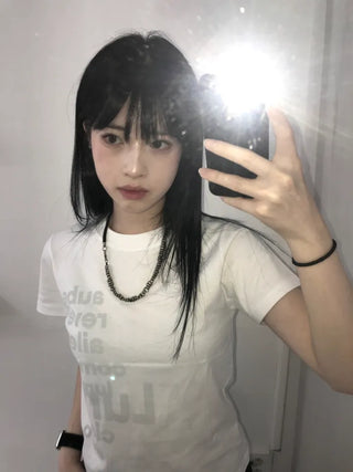 Casual Lettering Semi-Crop Short Sleeve Tee