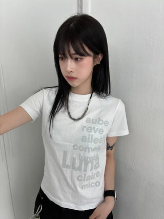 Casual Lettering Semi-Crop Short Sleeve Tee