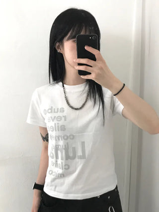 Casual Lettering Semi-Crop Short Sleeve Tee