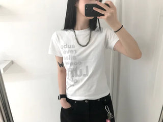Casual Lettering Semi-Crop Short Sleeve Tee