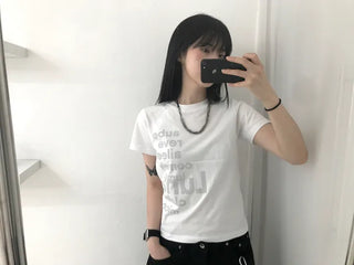 Casual Lettering Semi-Crop Short Sleeve Tee