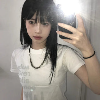 Casual Lettering Semi-Crop Short Sleeve Tee
