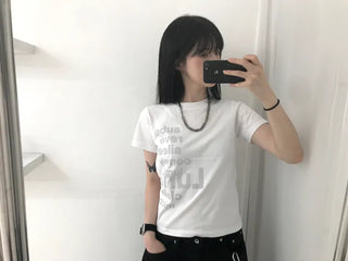 Casual Lettering Semi-Crop Short Sleeve Tee