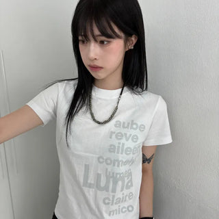 Casual Lettering Semi-Crop Short Sleeve Tee