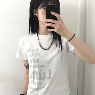 Casual Lettering Semi-Crop Short Sleeve Tee
