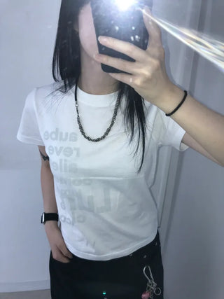 Casual Lettering Semi-Crop Short Sleeve Tee