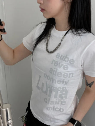 Casual Lettering Semi-Crop Short Sleeve Tee