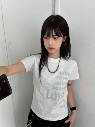 Casual Lettering Semi-Crop Short Sleeve Tee