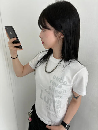 Casual Lettering Semi-Crop Short Sleeve Tee