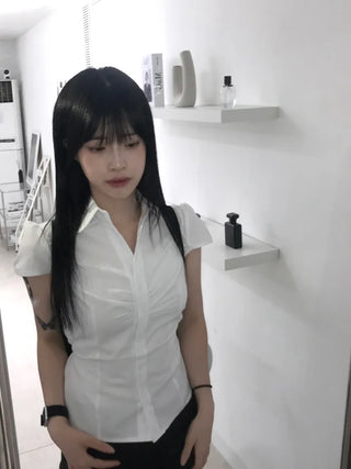 New Basic Shirred Collar Shirt