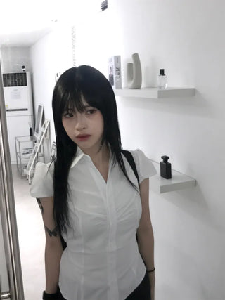 New Basic Shirred Collar Shirt