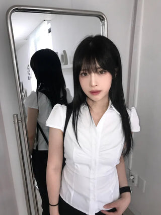 New Basic Shirred Collar Shirt