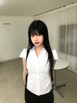 New Basic Shirred Collar Shirt
