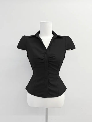 New Basic Shirred Collar Shirt