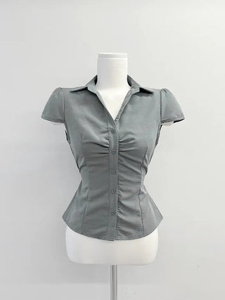 New Basic Shirred Collar Shirt