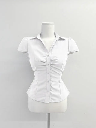 New Basic Shirred Collar Shirt