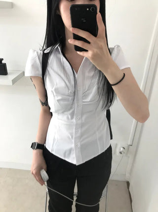 New Basic Shirred Collar Shirt