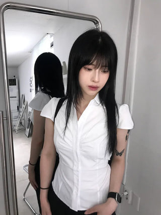 New Basic Shirred Collar Shirt