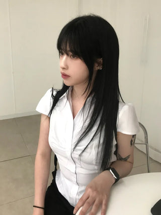 New Basic Shirred Collar Shirt