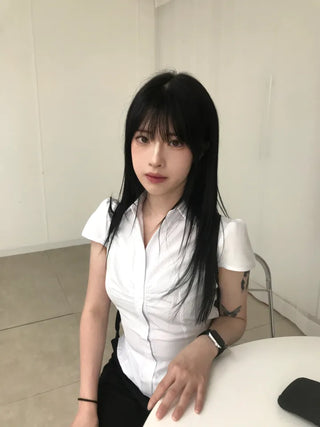 New Basic Shirred Collar Shirt