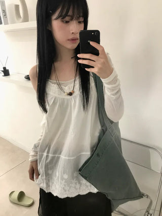 Layered Punching Lace Sleeveless Top