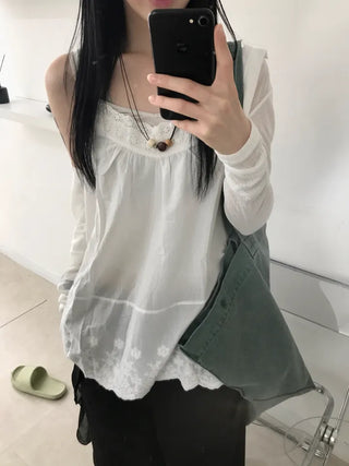 Layered Punching Lace Sleeveless Top