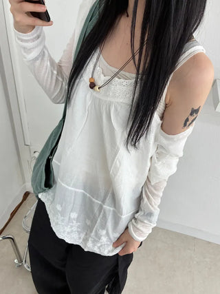 Layered Punching Lace Sleeveless Top