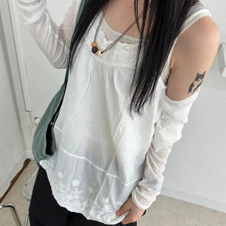 Layered Punching Lace Sleeveless Top