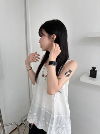Layered Punching Lace Sleeveless Top