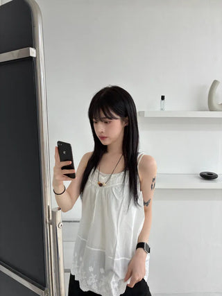 Layered Punching Lace Sleeveless Top