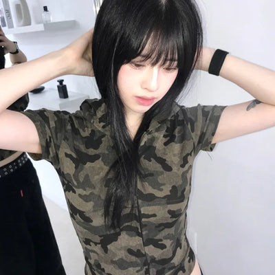 Retro Hip Camo Plage Short Sleeve Hoodie