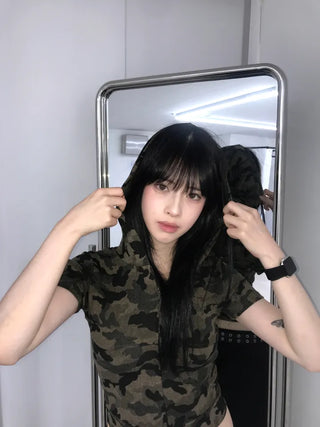 Retro Hip Camo Plage Short Sleeve Hoodie