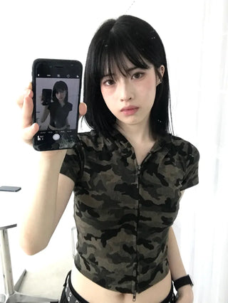 Retro Hip Camo Plage Short Sleeve Hoodie