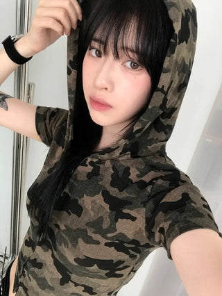 Retro Hip Camo Plage Short Sleeve Hoodie