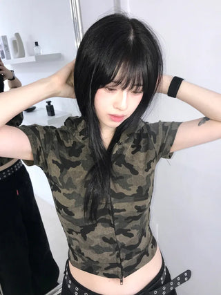 Retro Hip Camo Plage Short Sleeve Hoodie