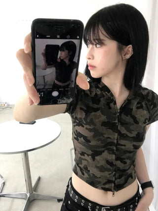 Retro Hip Camo Plage Short Sleeve Hoodie