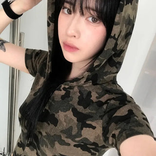 Retro Hip Camo Plage Short Sleeve Hoodie